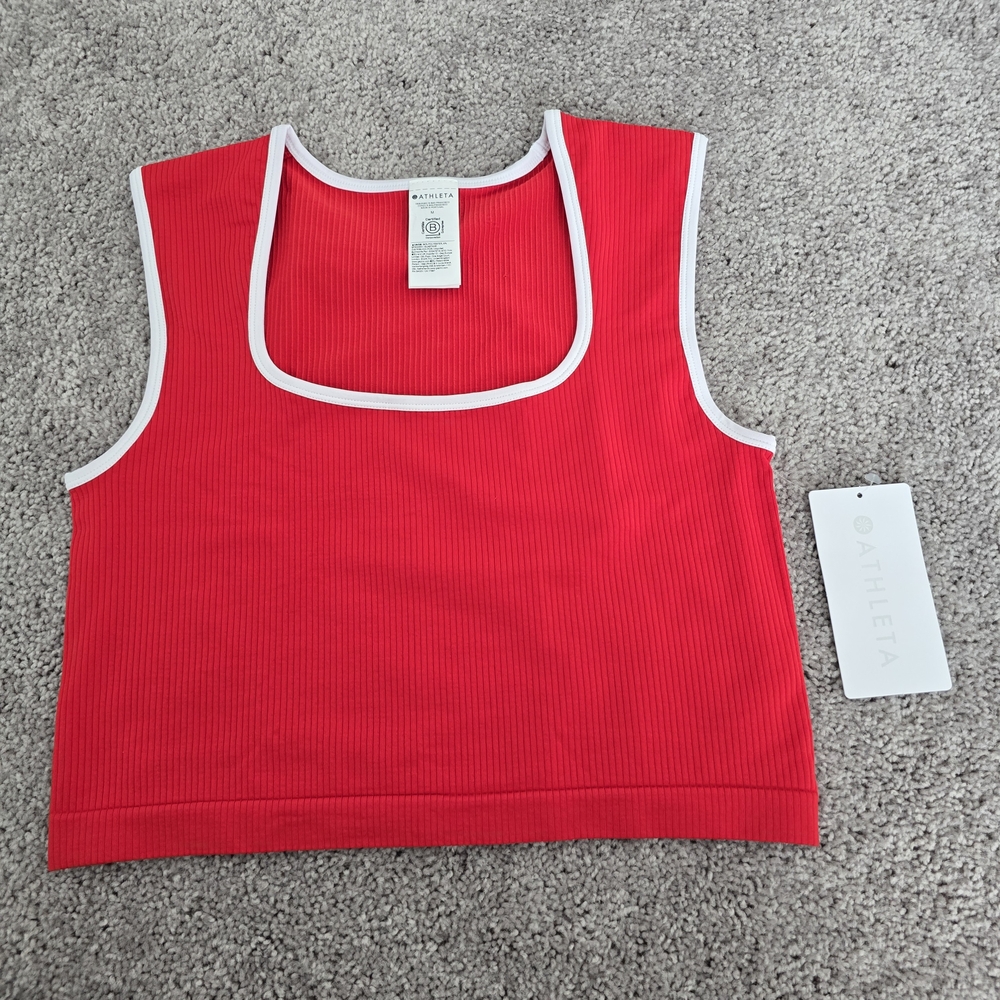 Athleta Red Ribbed Tank Top